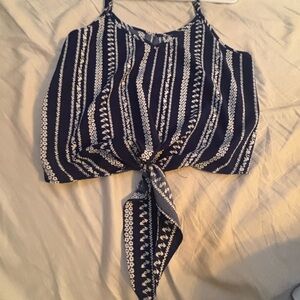 Navy and White Striped Women's Top